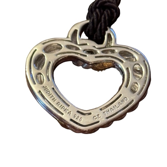 Judith Ripka 925 Sterling Silver CZ Heart Pendant on Adjustable Cord Necklace - Picture 6 of 7